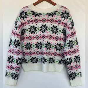 Victoria's Secret Pink Crop Sweater Nordic Women Fair Isle Chunky Knit Size M‎